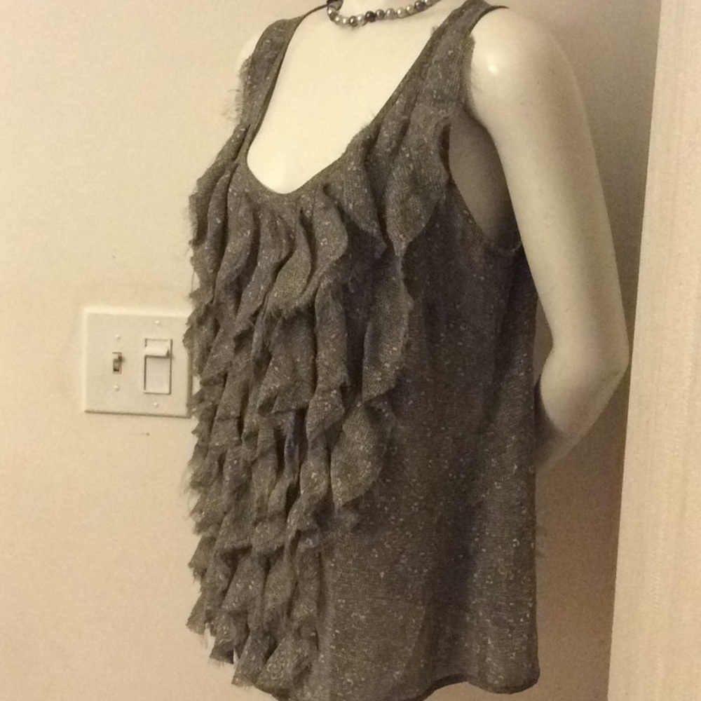 NWOT MICHAEL KORS GREEN AND WHITE RUFFLE SHIRT - Picture 2 of 4